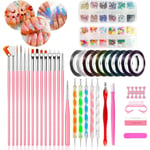 61Pcs Nail Art Kit Accessories,15Pcs Nail Art Brushes Nail Pen Design Dotting,Colorful Nail Foil,