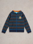 White Stuff Kids' Charlie Organic Cotton Striped Hoodie, Navy/Multi