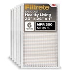 Filtrete Lot de 6 filtres à air pour four AC MPR 300 Clean Living Basic Dust, 20 x 24 x 1, dimensions exactes 19,81 x 23,81 x 0,81