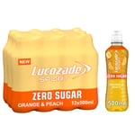 Lucozade Sport Zero Sugar - Orange & Peach 12x500ml | Sugar Free Sports Drink, with Vitamin B3 and electrolyte | Zero Sugar | Only 4 calories per serving | Still | Made with Natural Flavours