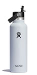 HYDRO FLASK - Water Bottle 621 ml (21 oz) - Vacuum Insulated Stainless Steel Water Bottle with Flex Straw Cap - BPA-Free - Standard Mouth - White
