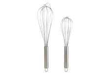 Zenker Set of 2 Wire Whisks, Stainless Steel, Medium & Large, Manual Egg Whisk, Baking Whisk, Pack of 2 Balloon Whisks for Cooking Whisking Beating & Stirring, Round Handle & Hanging Loop, Silver