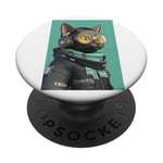 Cool Cat Airline Pilot Worker Casque DJ PopSockets PopGrip Adhésif