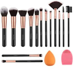 14 PCS Set Pinceaux Maquillage Rose Doré avec Eponge Maquillage et Brosse De Nettoyage Synthétiques Haut De Gamme pour fond De Teint Mélange Poudre Le Visage Ombres à Paupières