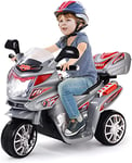 DREAMADE Moto pour Enfant 3+ Ans avec 3 Roues, Véhicule Électrique 6 V Charge Max. 25 KG, 82 x 36 x 52,5 CM, avec Phare LED & Musique, Vitesse 3 km/h, Marche Avant/Arrière (Gris)