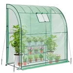 Lean to Greenhouse with Greenhouse Shelving: Ohuhu Portable Walk-in Green House with Mesh Windows 200x100x210 cm Reinforced Lean-to Wall Greenhouses with 2 Roll-Up Zipper Doors for Outdoors, Green