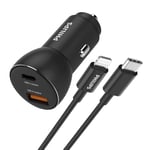 PHILIPS Car charger USB A-C - DLP2521C/04 - Black - incl. USB-C-Lightning Cable - Cigarette Lighter - iPhone Car Charger - 36W Fast Charge