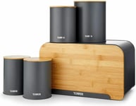 Tower T826140GRY Scandi 5 Piece Bamboo Canisters Set, Grey -New, 2 Year Guarante