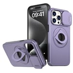 Rdyi6ba8 Coque Compatible avec iPhone 15 Pro, Cache-Objectif Coulissant, Protection Caméra Étui, avec Anneau Rotatif à 360° comme Support Housse pour iPhone 15 Pro-Violet