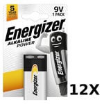 12X Energizer Alkaline Power 9V Battery ERG9V 6LR61 Block PP3 6LP3146 MN1604