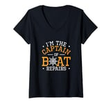 Womens I'm The Captain Of Boat Repairs A Boat Mechanic Marine Tech V-Neck T-Shirt