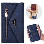 Läder Crossbody Axelrem Dragkedja Plånbok Kompatibel Samsung Galaxy S23 Ultra/s23 Plus/s23 med Kortinnehavare Blå Blue S23 Ultra