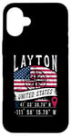 Coque pour iPhone 16 Plus Layton Drapeau des États-Unis Coordonnées GPS Layton