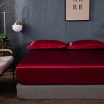 Michorinee Drap Housse Satin 120x200 Bonnet 30 cm Vin Rouge - Drap de lit en Satin de Soie Polyester Lisse Respirant pour Matelas Épais