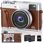 Appareil Photo Numérique 4K 48MP Autofocus Carte 32G Viseur Optique Appareil Photo Compact Zoom 16X Facile à Utiliser Flash Stabilisation Image Leger 2 Batteries Débutant