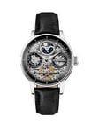 Ingersoll The Jazz Silver Skeleton Moonphase Automatic Dial Black Leather Strap Watch