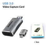 Boîtier d'enregistrement de diffusion en Streaming en direct,USB 3.0 vers HDMI,carte USB type-c pour Youtube OBS - Type With box