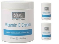 XBC Vitamin E Cream 500ml Large Tub Deeply Moisturises & Soothes Skin x 3