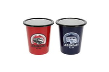 BRISA VW Collection Volkswagen Set de 2 Grandes Tasses en émail pour Le café et Le thé, pour Le Camping (Gobelet Legendary/Rouge & Bleu)