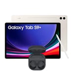 Samsung Galaxy Tab S9+ 5G Android Tablet, 256GBStorage, Beige, 3 Year Extended Warranty with Samsung Galaxy Buds2 Pro Wireless Earphones, Grahpite (UK Version)