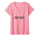 Womens Cute ABIGAIL First Name Cat Text Pet Owner Feline Adorable V-Neck T-Shirt