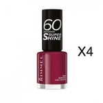 4x RIMMEL 60 Seconds Nail Polish Varnish 8ml Super Shine 340 BERRIES AND CREAM