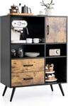 Buffet Armoire de Rangement Industrielle avec 1 Porte, 2 Tiroirs, 4 Compartiments Ouverts, 80 x 40 x 106 CM, Noir et Marron