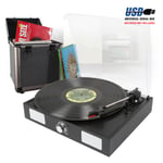 Modern Black USB Record Player with Lid Top, Speakers  & 80 x 12" LP Storage Box