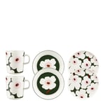 Marimekko - Unikko middagsset 6 delar 25 cl vit/mörkgrön/rosa