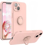 Coque Silicone Pour iPhone 14 Plus Couleur Rose Avec Anneau Support + Verre Trem