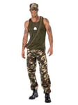 Smiffys Deluxe Khaki Camo Costume, Male, Khaki Green includes Vest, Trousers & Hat, Land, Sea and Air Forces Fancy Dress, Adult Dress Up Costumes