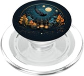 Illustration d'oiseau de nuit enchanteur, lanternes, feuillage d'automne PopSockets PopGrip pour MagSafe