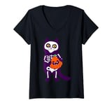 Womens mexican halloween cat skeleton pumpkin purple skull gothic V-Neck T-Shirt