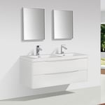 Meuble salle de bain design double vasque PIACENZA largeur 120 cm blanc laque