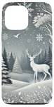 Coque pour iPhone 13 Pro Max Modèle d'hiver cerfs arbres flocons de neige forêt de rêve