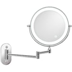 Miroir Grossissant Lumineux Mural x5, Miroirs de Maquillage Miroir Salle De Bain 7 Pouces Miroir Mural Double, Pivotant et Extensible à 360 °,