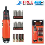 Black & Decker Screwdriver Battery Operated Cordless 6V 19 Inserts 4 Battery