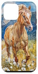 Coque pour iPhone 12 mini Aquarelle Running Palamino Horse in Meadow