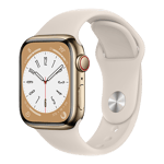 Apple Watch Series 8 4G Rostfritt stål / Sport Band 45 mm / Helt ny / Guld