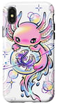 Coque pour iPhone X/XS Jolis cristaux magiques kawaii axolotl violets