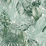 Bricoflor - Papier peint intissé tropical idéal salon | Papier peint exotique vert & blanc | Tapisserie jungle avec palmier pour chambre - 10,05 x