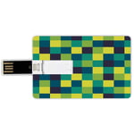 16G USB Flash Drives Credit Card Shape Yellow and Blue Memory Stick Bank Card Style Vivid Colored Squares Funky Simple Retro Style Grid Tile,Indigo Petrol Blue Lime Green Waterproof Pen Thumb Lovely J