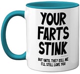 Funny Valentines Gifts for Him - Your Farts Stink Mug - Funny Mugs for Men, Birthday Gifts for Boyfriend Husband Dad, Joke Novelty Present, I Love You Daughter Son Wife, 11oz Light Blue Ceramic Mugs