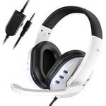 WHITE Casque de jeu filaire avec microphone et contrôle du volume, écouteur gamer, casque supra-auriculaire, téléphone sauna gamer, Xbox, PS4, PC, 3.5mm ""Nipseyteko