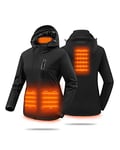 HEWINZE veste chauffante femme avec batterie incluse-Blouson Softshell femme hiver avec capuche pour L'hiver, la Chasse, L'extérieur, le Camping, Ski Équitation.