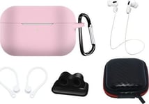 Airpods Pro 2 / Airpods Pro 1 Silikonfodral + Fodral / Öronclips / Nackrem / Klockarmbandshållare / Karbinhake - Rosa