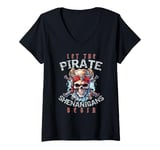 Womens Halloween Skull Let The Pirate Shenanigans Begin Crossbones V-Neck T-Shirt