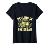 Womens Reeling in the Dream Salmon Fishing V-Neck T-Shirt