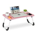 Relaxdays Table lit et canapé Ordinateur Portable, Porte-Tablette, Encoche gobelet, HxLxP : env. 26x63x40 cm, Rose/Blanc