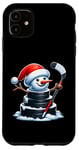 iPhone 11 Cartoon Ice Hockey Puck Snowman with Santa Hat Christmas Case